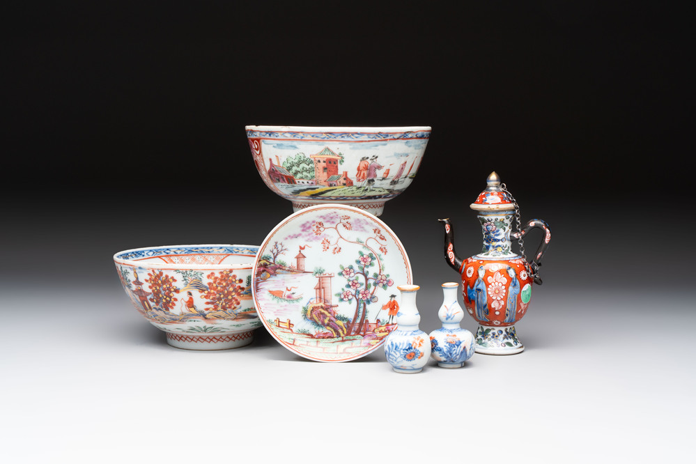 Six varied Chinese European-decorated wares, Kangxi/Qianlong