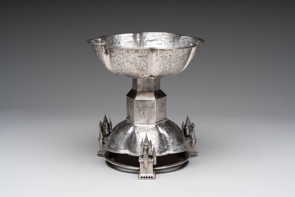 A large and impressive Neo-Gothic silver standing cup, probably Germany, 19th C. or earlier