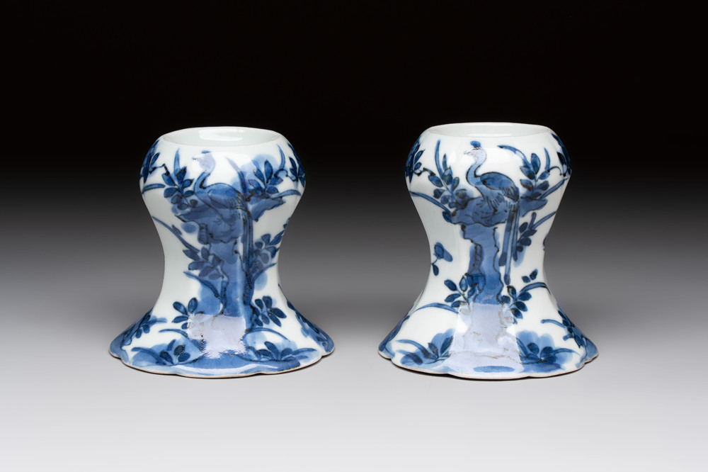 A pair of Japanese Arita blue and white salts, Edo, 18th C.