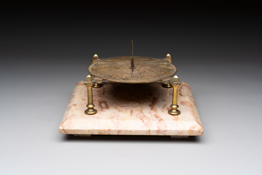 A French brass horizontal sundial on marble base, 18/19th C.
