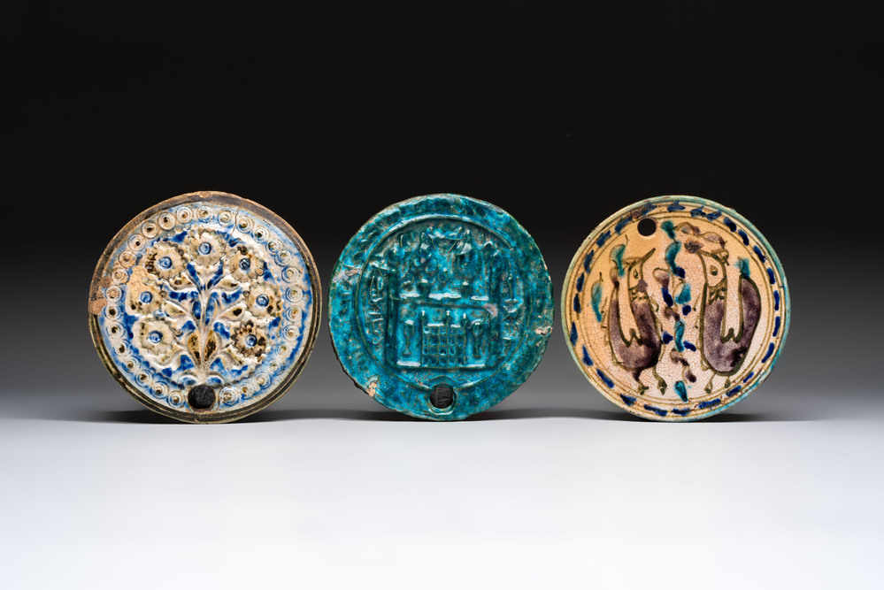 Three glazed pottery beehive covers, Persia, 19/20th C.