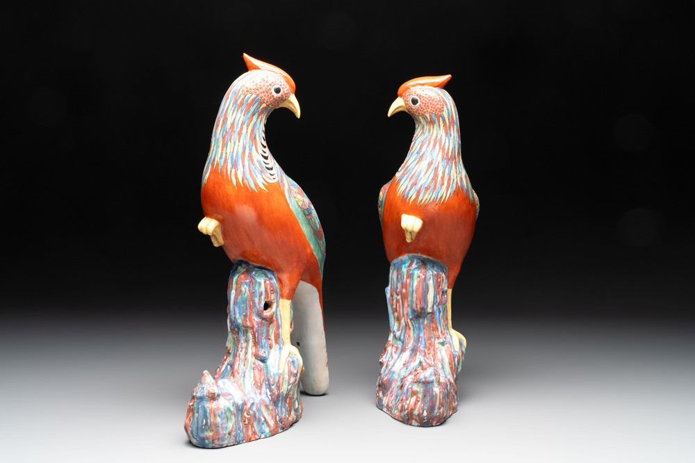 * A pair of famille rose-style models of pheasants, Samson, Paris, 19th C.