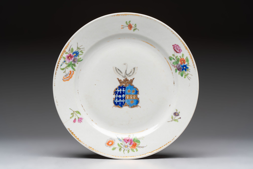 A Chinese famille rose gilt-decorated armorial plate, Qianlong