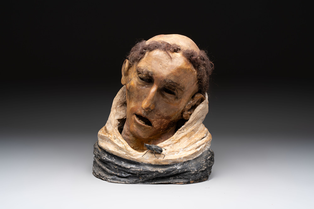 An exceptional life-sized wax sculpture of a deceased monk, Italy, 19th C.