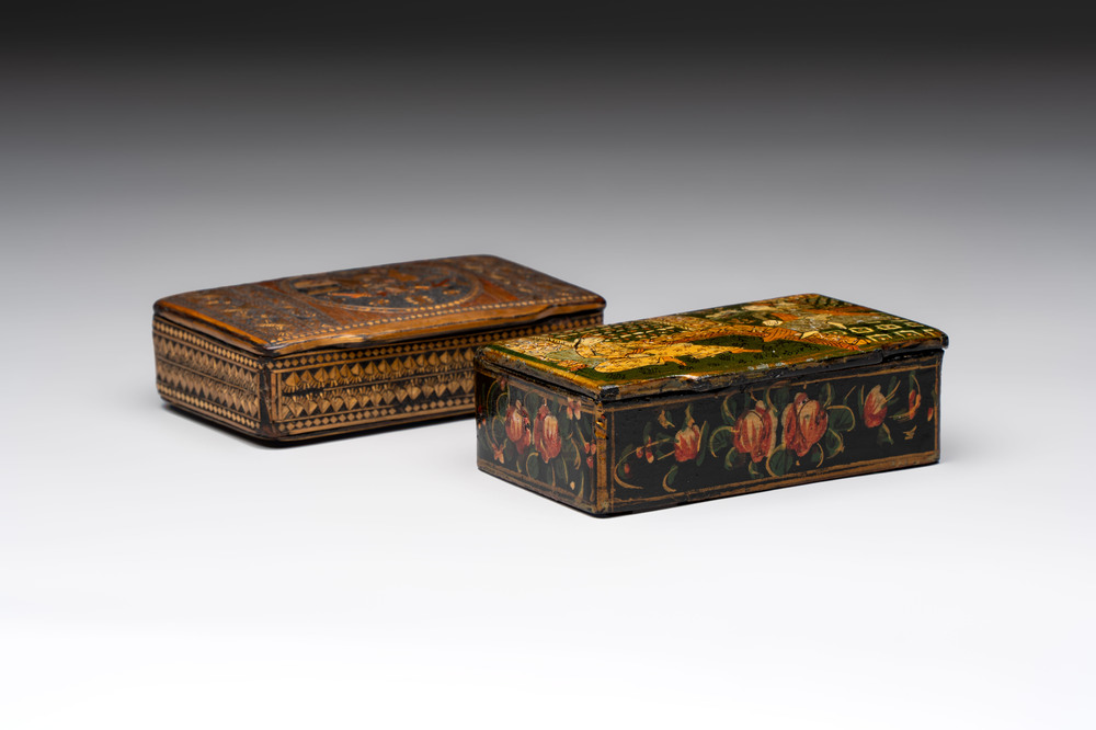 Two lacquered rectangular snuff boxes, Qajar and Ottoman Empire, 19th C.