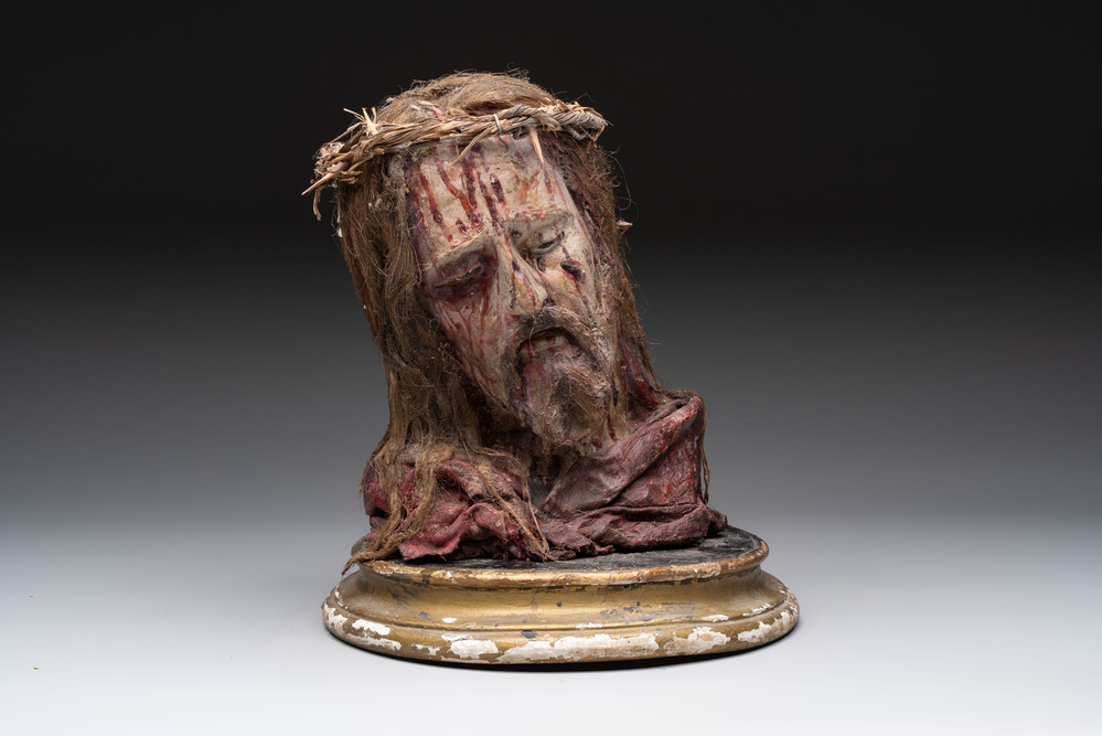A polychrome devotional wax bust of Christ, Italy, 19th C.