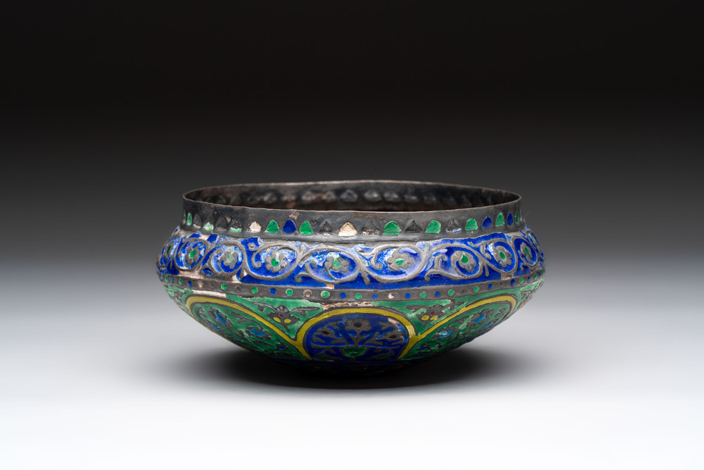 An enamelled silver bowl with floral design, probably Kashmir, India, 19th C.