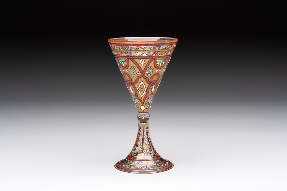 An enamelled glass Orientalistic-style goblet, in the style of Jacques Philippe Imberton, possibly France, 19th C.