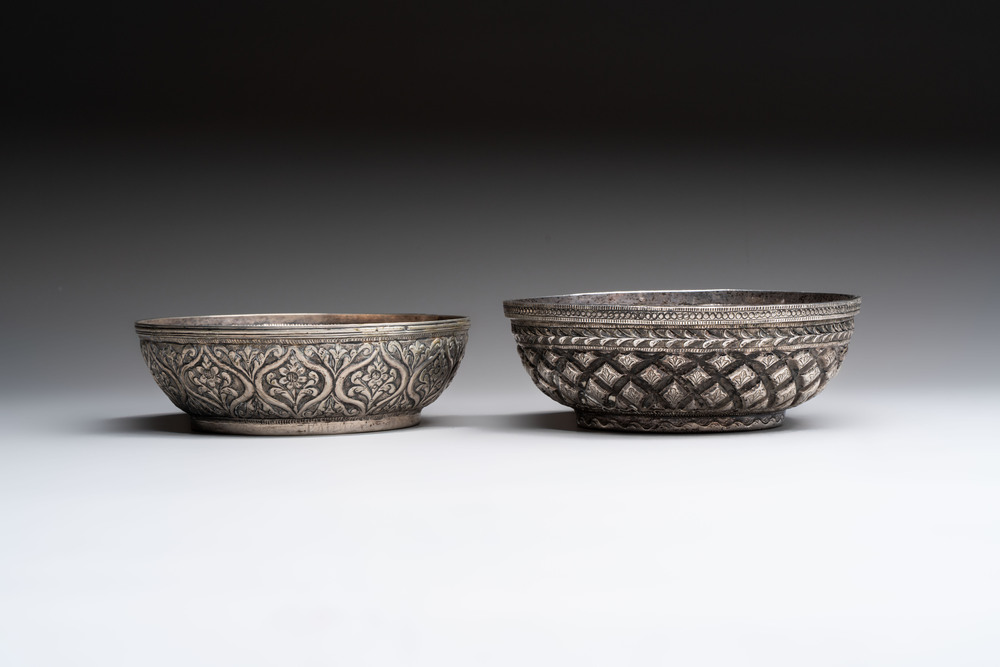 Two Ottoman silver repouss&eacute; hammam bowls, Turkey, 19th C.