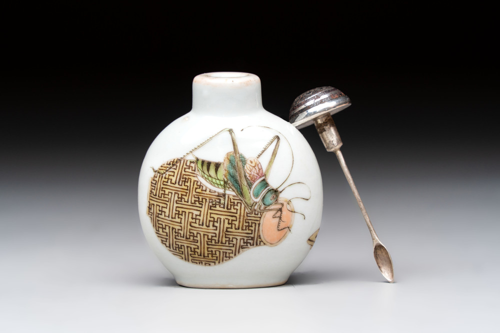 A Chinese famille rose 'cricket' snuff bottle, Daoguang mark and of the period