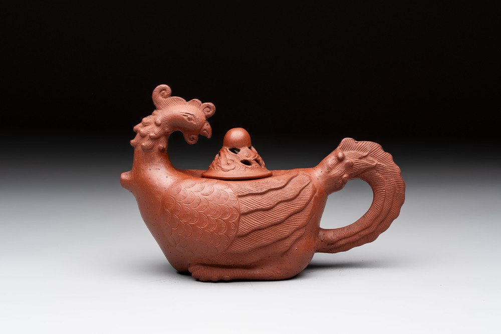 A Chinese Yixing stoneware 'phoenix' teapot, Kangxi