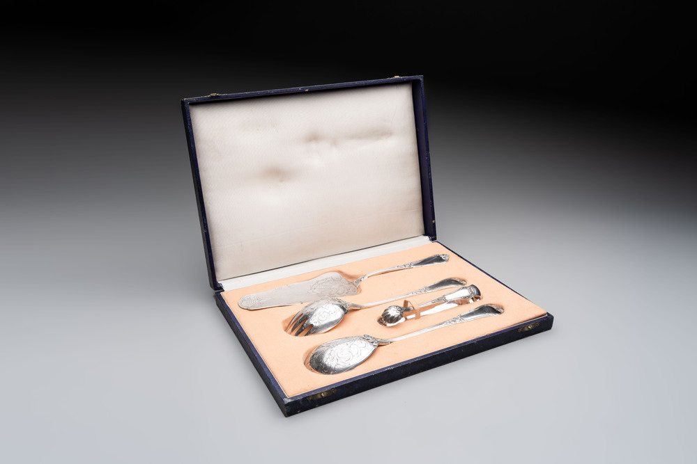 A set of four silver serving pieces, 800/000, Wolfers Fr&egrave;res, Brussels, 20th C.