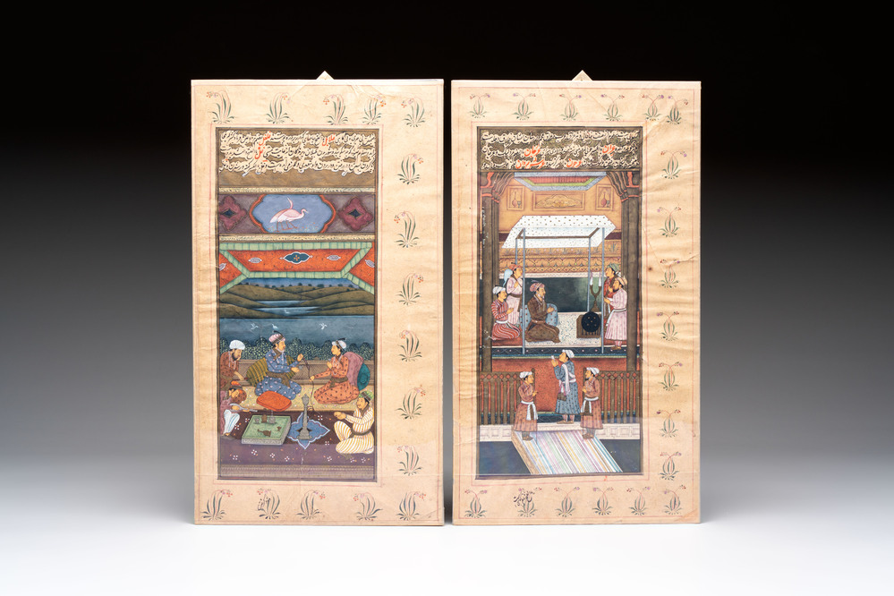 Mughal school: a pair of finely painted miniatures with Persian inscriptions, 18th C.