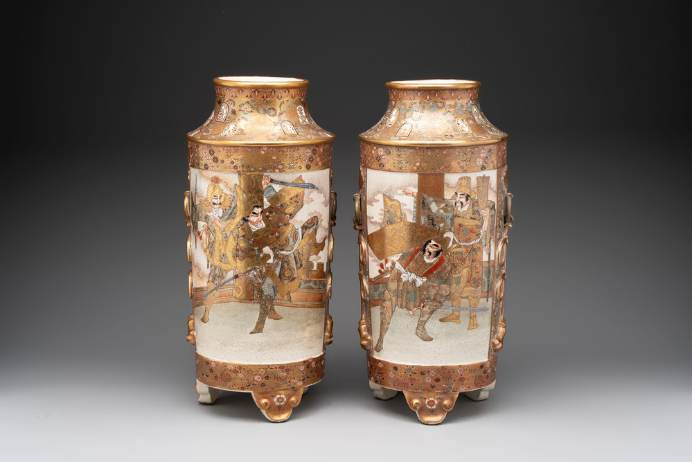 A pair of Japanese Satsuma vases, Meiji, 19th C.