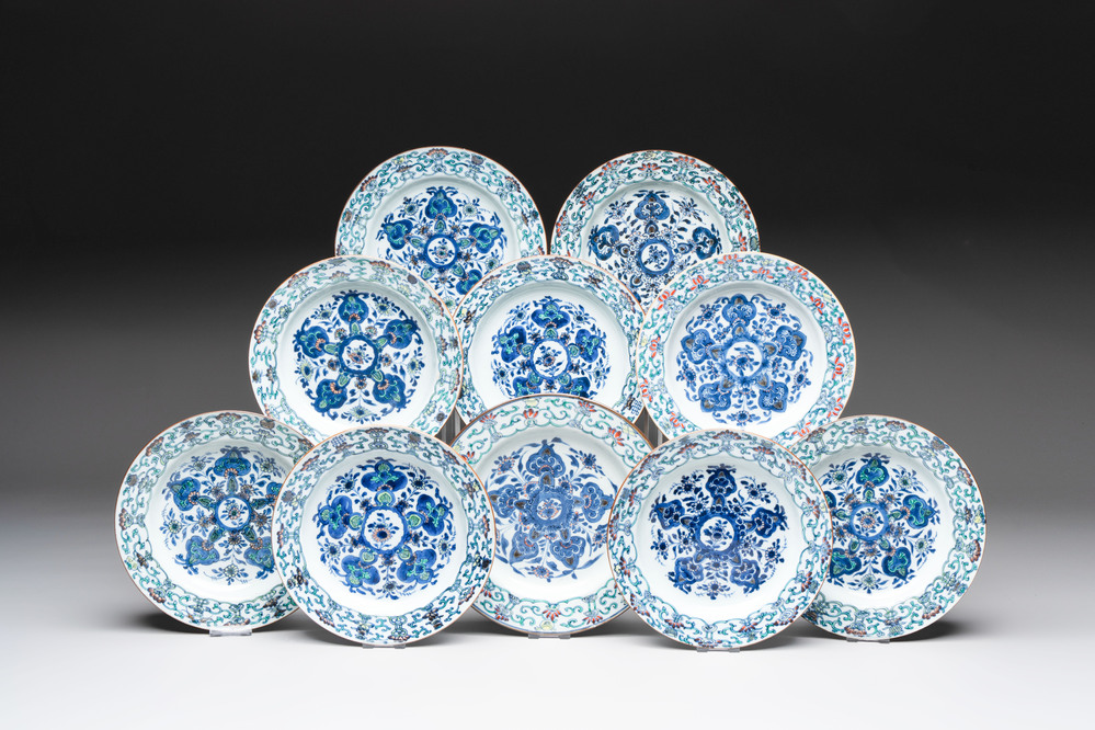 Ten Chinese doucai plates with floral design, Kangxi