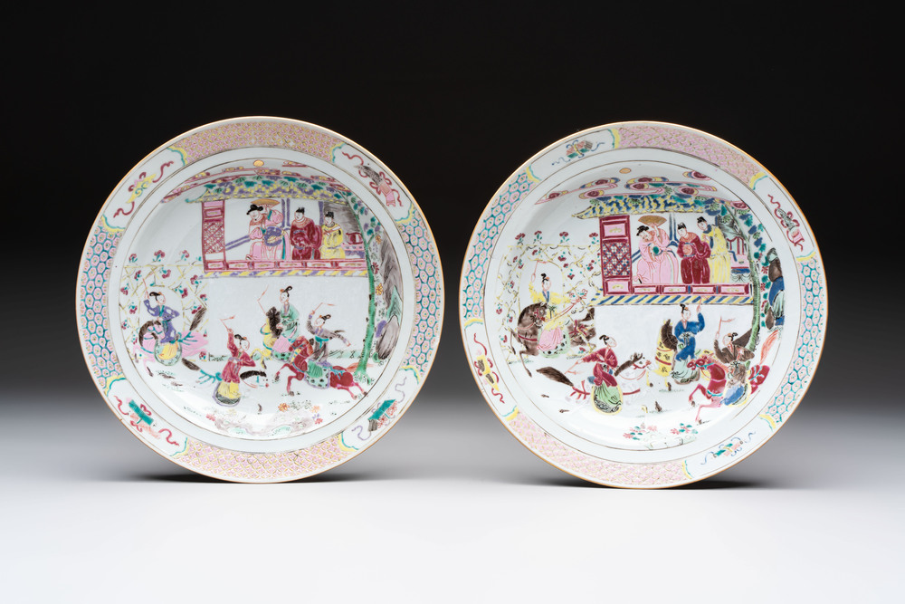 A pair of Chinese famille rose 'General Yang' dishes, Yongzheng
