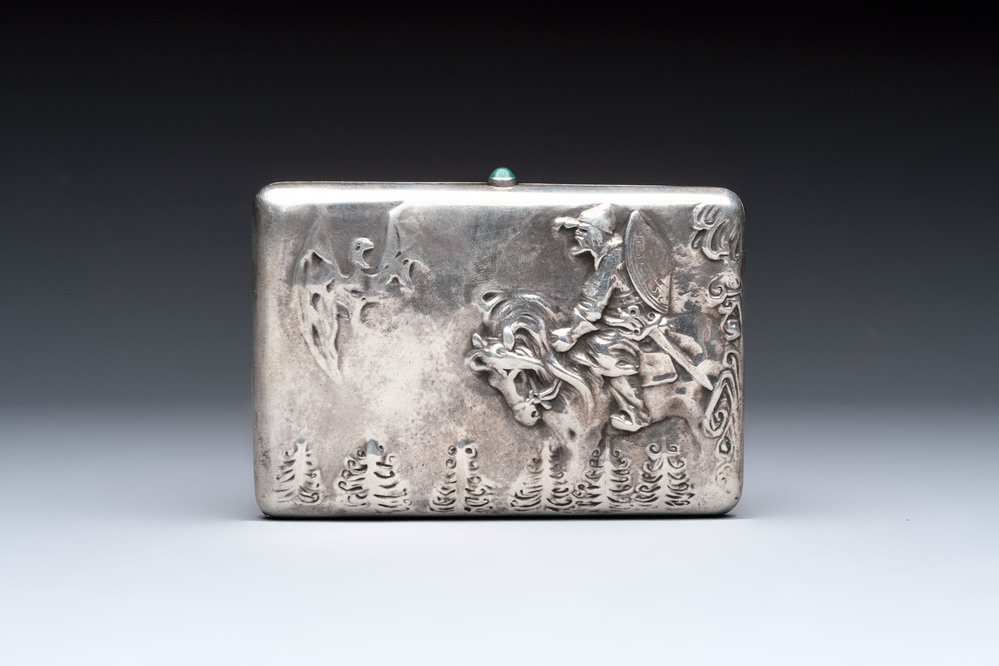 A relief-decorated silver 'Saint George and the Dragon' cigarette case, Russia, 20th C.