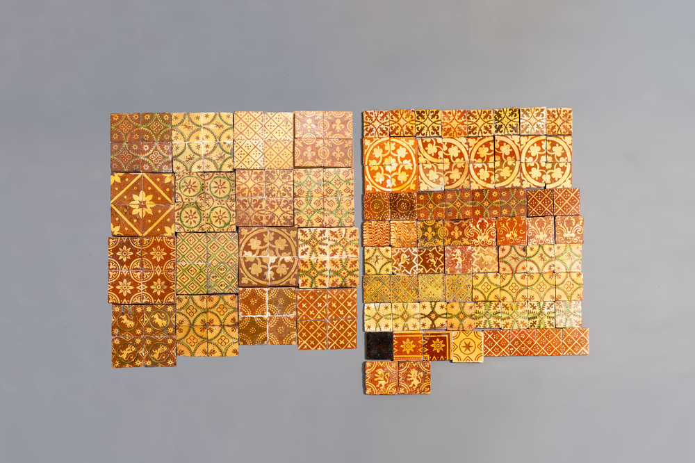 138 various slip-decorated tiles, Flanders, 18/19th C.