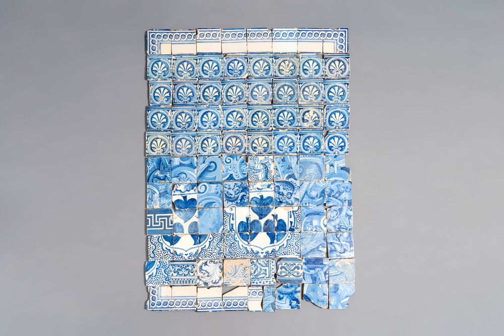 A large and varied collection of 95 blue and white tiles, Spain and Portugal, 16/19th C.