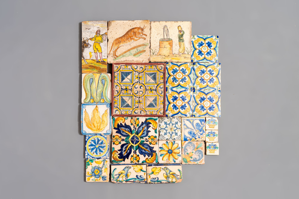 A varied collection of 29 polychrome tiles, Spain, 17/19th C.