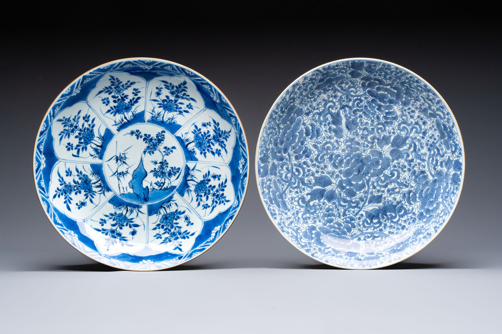 Two Chinese blue and white dishes with floral design, Kangxi