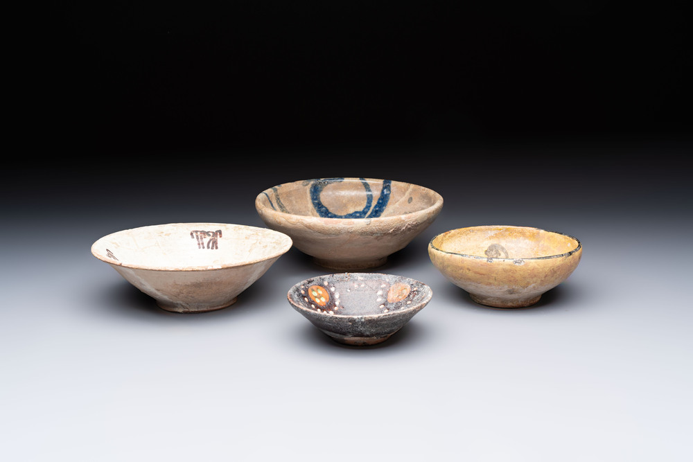 Four Persian pottery bowls, 10/13th C.