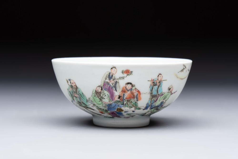 A fine Chinese famille rose 'immortals' cup, Yongzheng mark and of the period