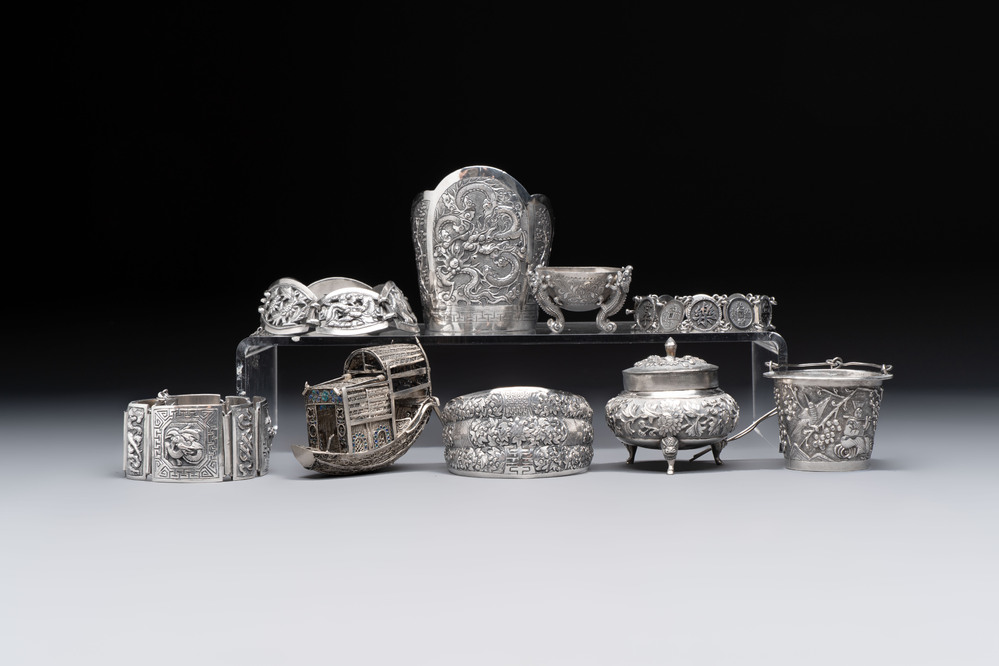 A group of nine Chinese and Southeast Asian silver wares, 19/20th C.