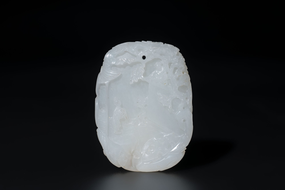 A Chinese white jade 'Xi Xiang Ji' plaque, Wenwan 文玩 mark, Qianlong