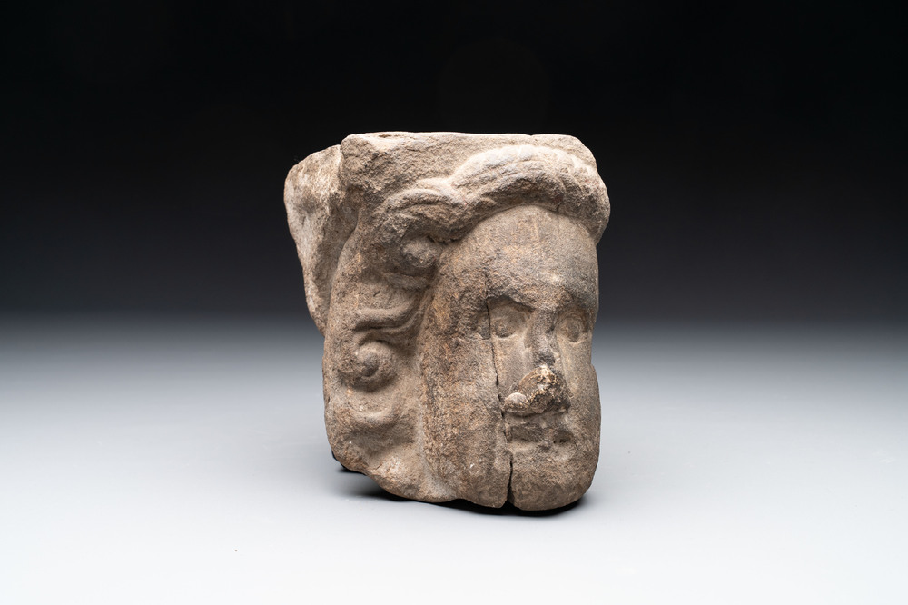 A Flemish sandstone fragment of a male head, 17th C.