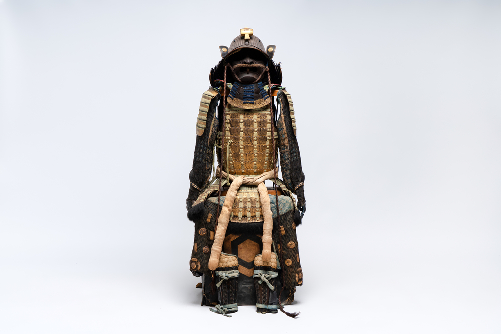 An impressive Japanese samurai armor, the helmet signed Saotome Iyenari 早乙女家成, Edo, 17/18th C.