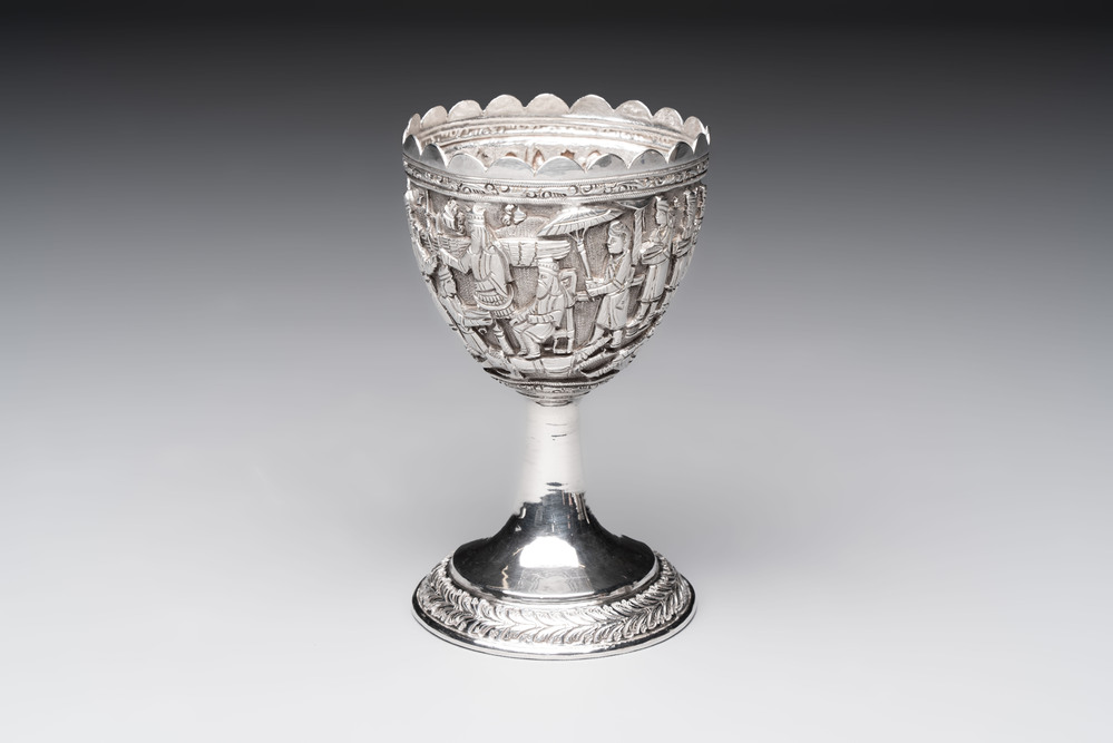 A silver repouss&eacute; goblet, Iran, 20th C.