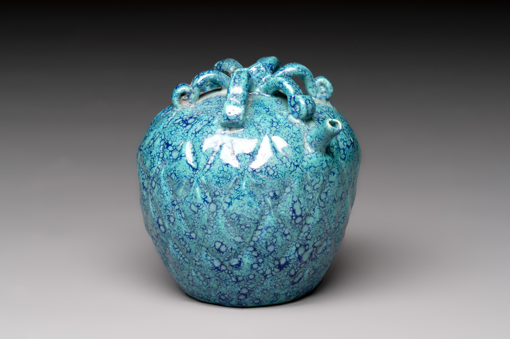 A Chinese fruit-shaped robin's egg-glazed water dropper, 19th C.