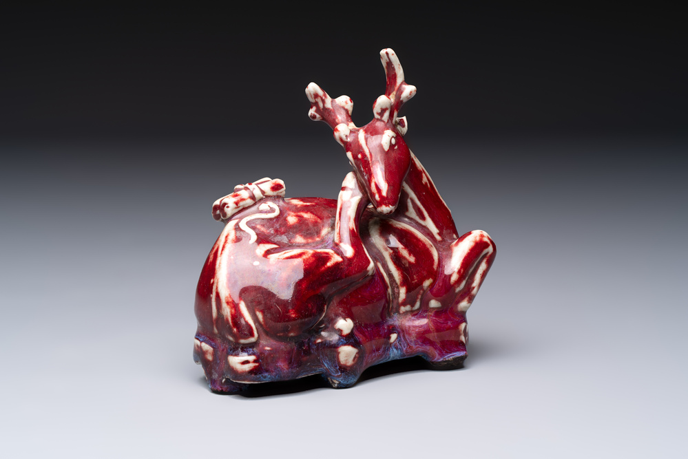A Chinese flamb&eacute;-glazed deer, 18/19th C.