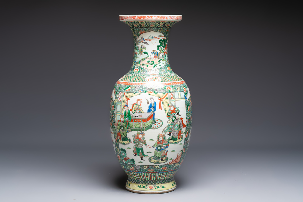 A large Chinese famille verte vase with narrative design, 19th C.