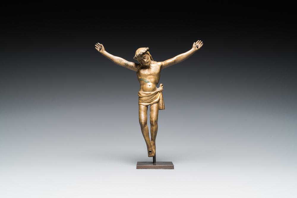 A parcel-gilt bronze Corpus Christi, probably France, 15/16th C.