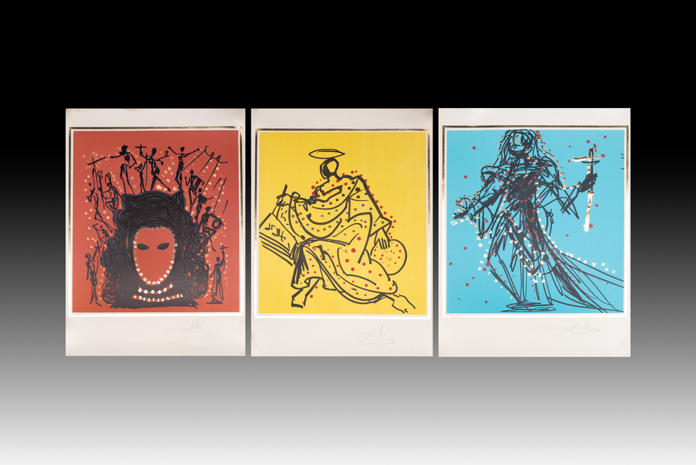 Salvador Dal&iacute; (1904-1989): three works of 'The Twelve Apostles' series, lithographs with metallic gold on Arches paper, signed in pencil