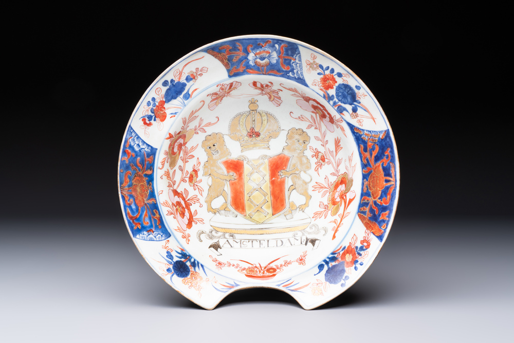 A Chinese rose-Imari 'Provinces' shaving bowl with the arms of Amsterdam, Kangxi, ca. 1720