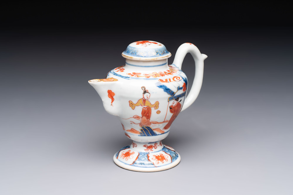 An extraordinary Chinese Imari-style oil lamp and cover, Kangxi/Yongzheng