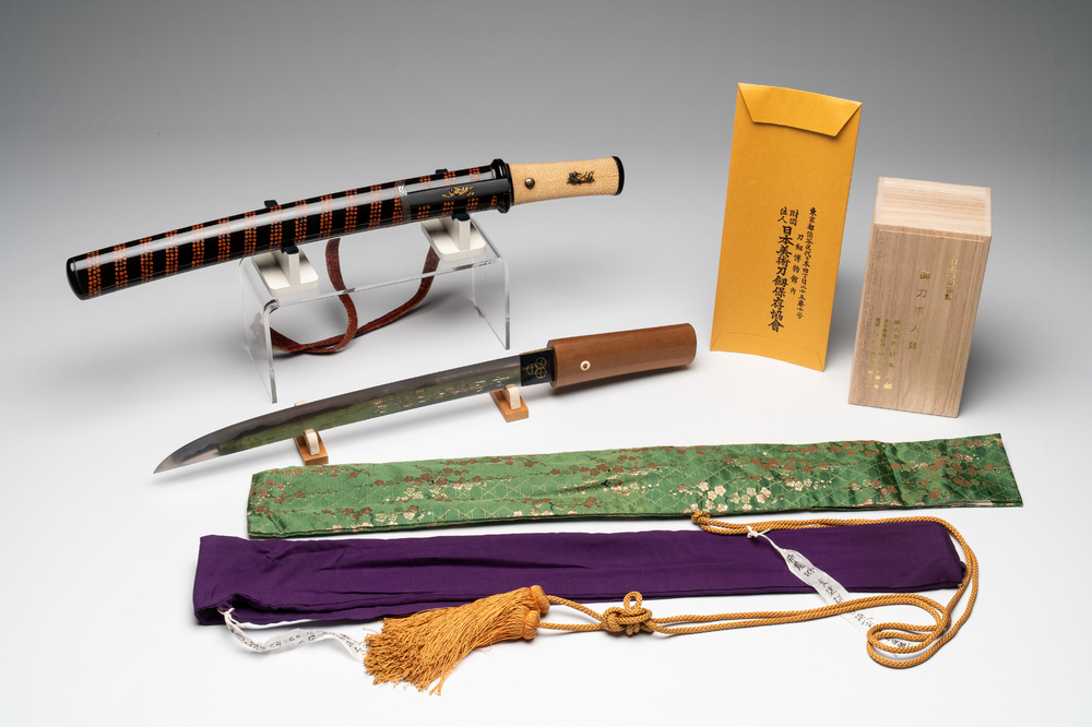 A rare Japanese wakizashi 脇差 sword and koshirae, signed Shoji Jiro Taro Naokatsu 莊司 次郎 太郎 直勝, Meiji, dated 1853