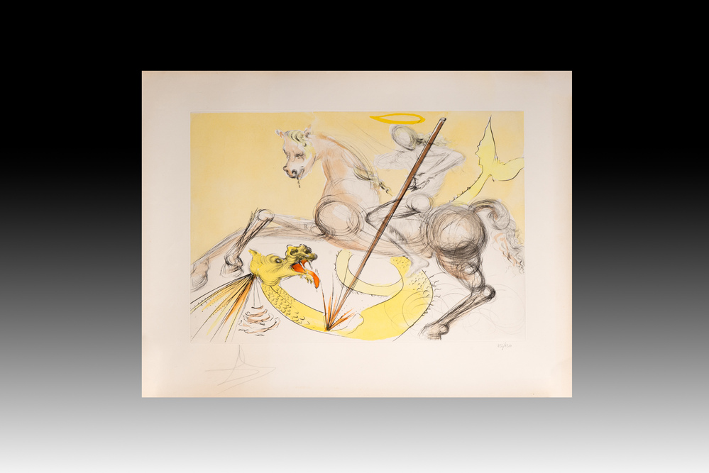 Salvador Dal&iacute; (1904-1989): 'St Georges et le Dragon',  drypoint etching with pochoir on Arches paper, signed in pencil and numbered 112/150