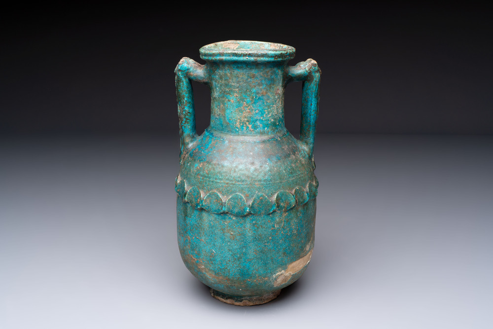 A Parthian turquoise-glazed pottery amphora, Iran, 2nd/3rd C.