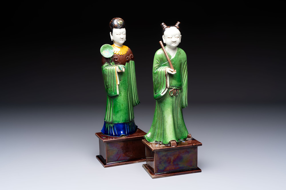 Two Chinese sancai-glazed figures, 19th C.