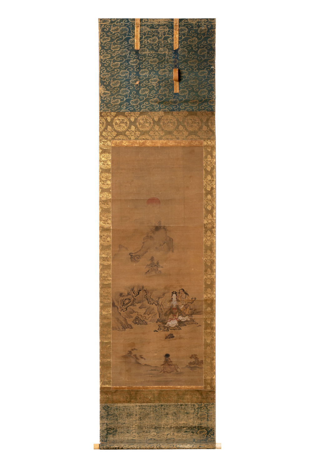 Japanese school: 'Immortals', ink and colour on silk, seal mark of Kano Motonobu 狩野元信, probably 16th C.