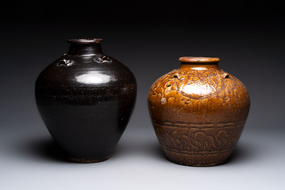 A Chinese black-glazed jar and a brown-glazed jar, Ming/Qing