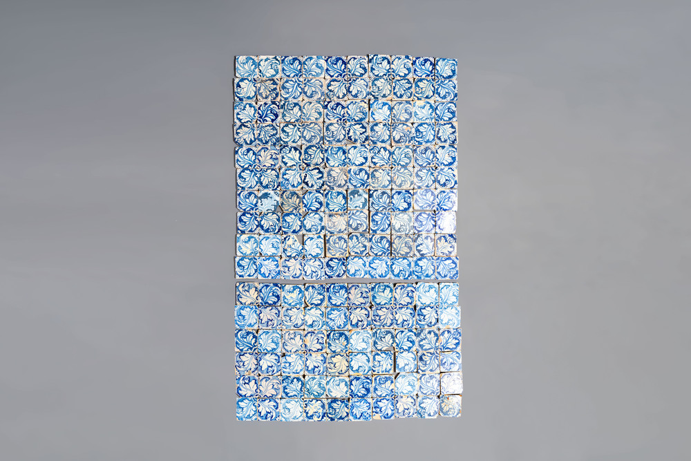 A large collection of 160 blue and white Spanish azulejos tiles with arabesque pattern, 2nd half 16th C.
