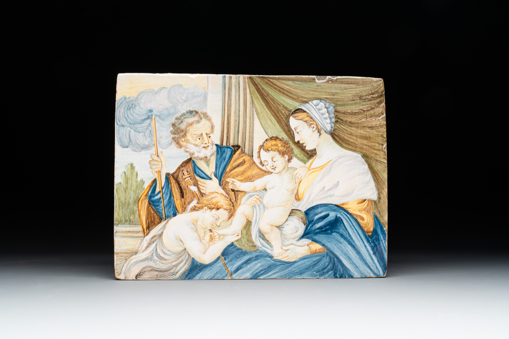 An Italian maiolica 'Adoration' plaque, Castelli, 18th C.