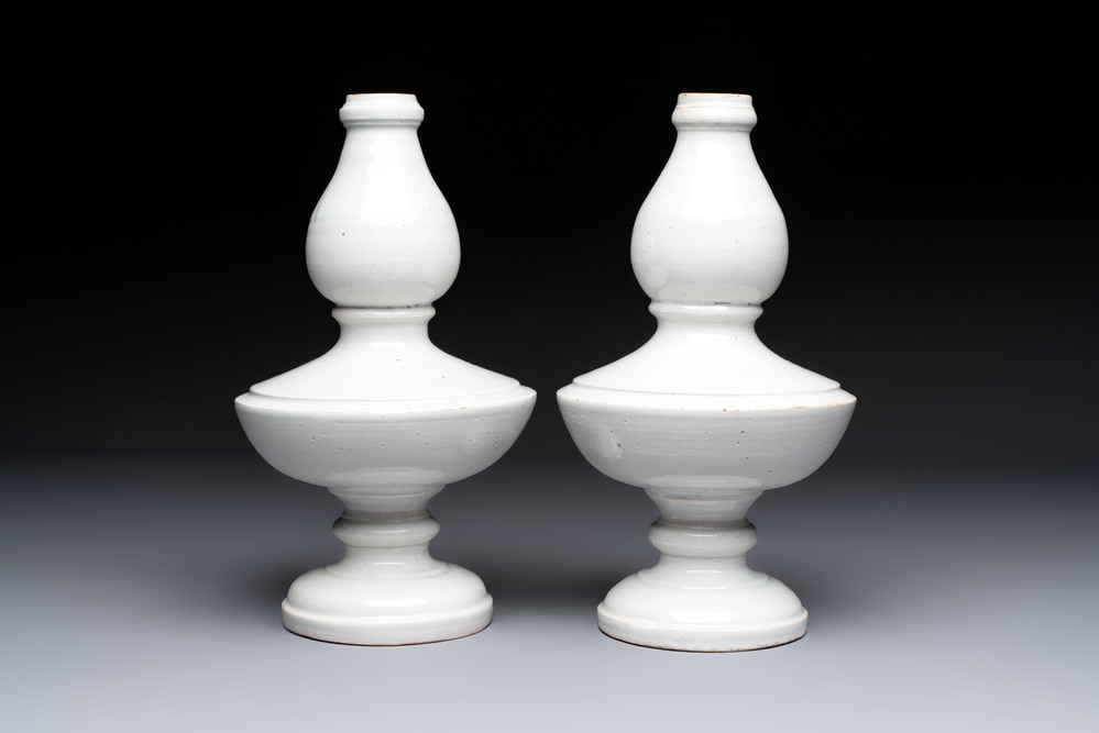 A pair of white-glazed baluster-shaped vases, France, 18th C.