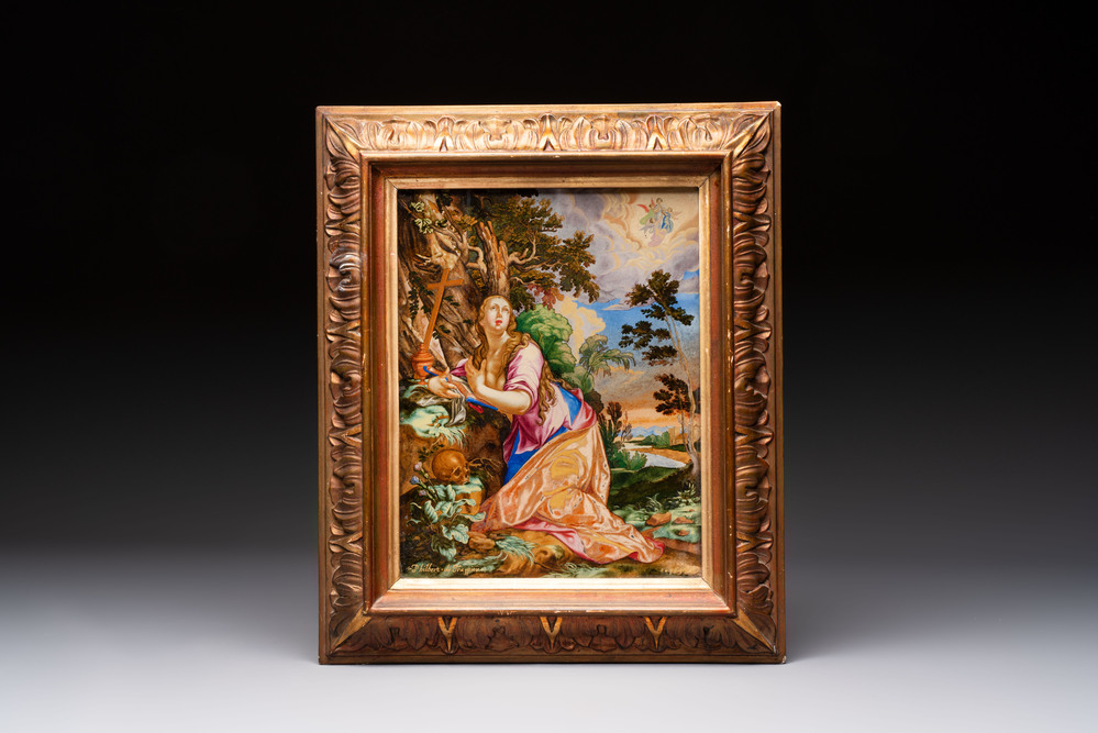 Philbert de Trappier: 'The Penitent Magdalene', reverse glass painting, France, signed and dated 1648-49
