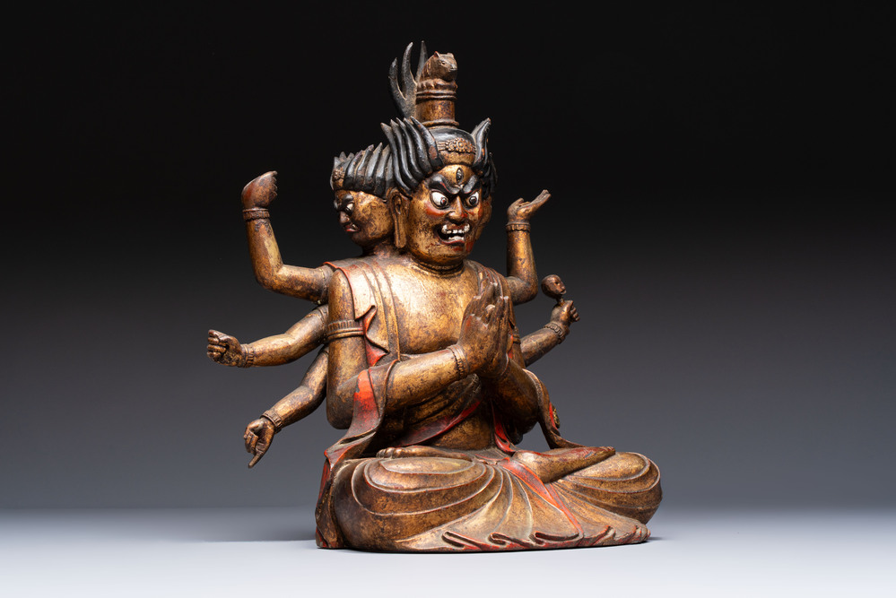 A Chinese or Japanese gilt-lacquered figure of Hayagrīva, 19th C.